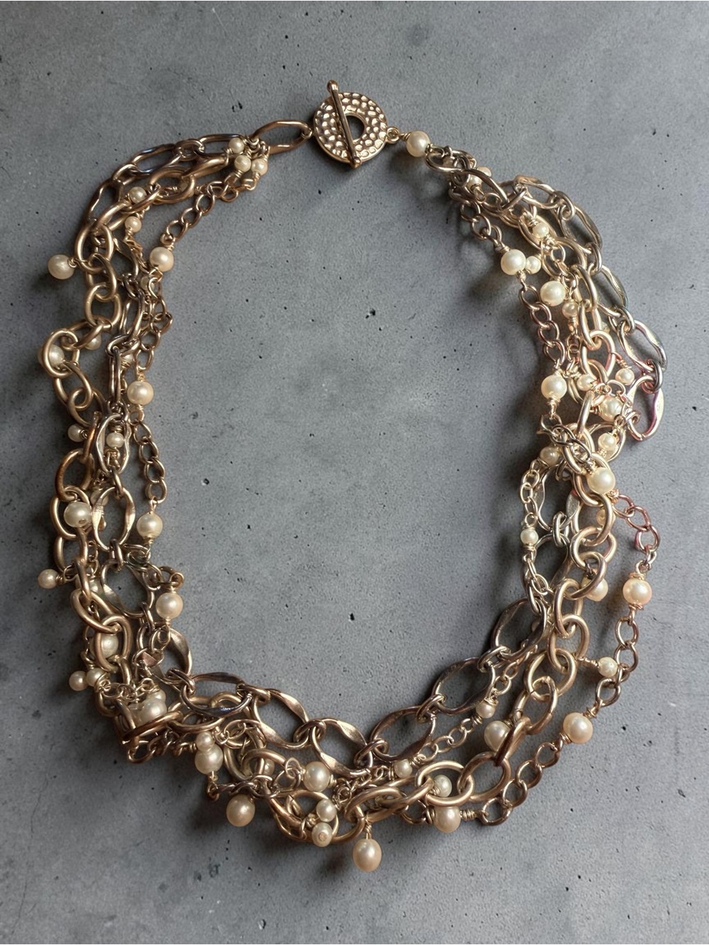 Multi-Chain Gold Pearl Accent Necklace - Women Jewelry